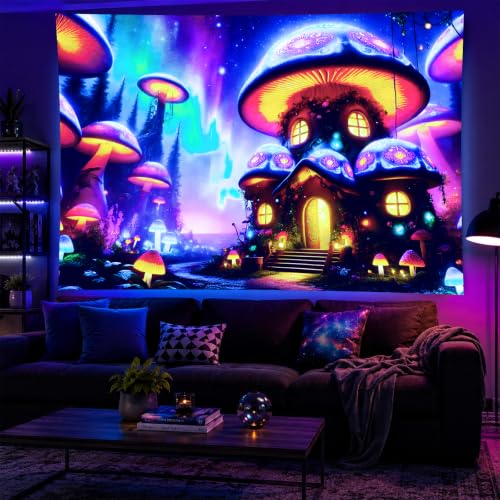 Blacklight Tapestry Enchanted Forest UV Backdrop 78 x 59 Inch