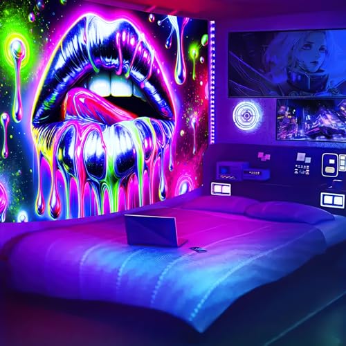 Blacklight Tapestry Geometric Dripping Wall Art 78 x 59 Inch