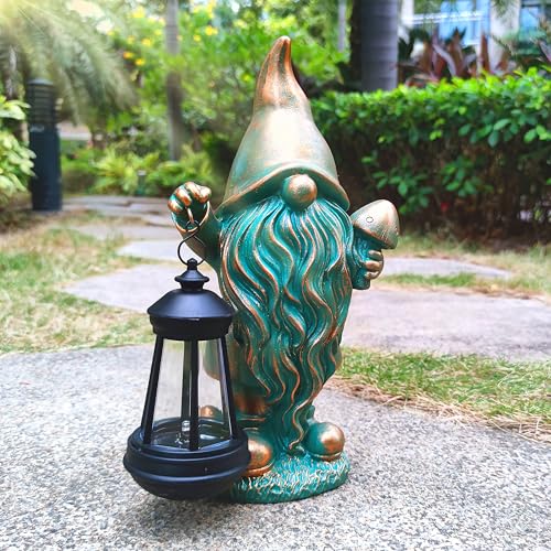 JOYBEE Garden Statues Gnomes with Solar Lantern Outdoor Decor