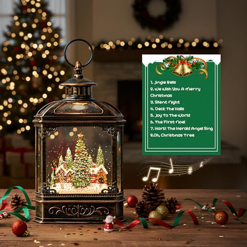 Christmas Snow Globe Lantern Water Glittering Xmas Village with Music & Timer