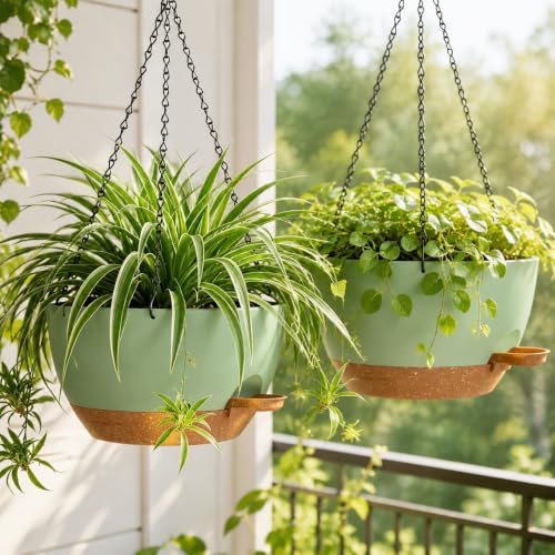 2 Pack 10 Inch Self Watering Hanging Planters for Indoor Plants