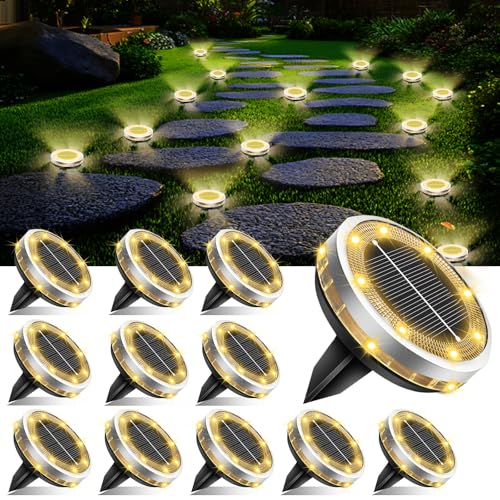 Solar Ground Lights Outdoor 12 Pack Waterproof (12 Count)