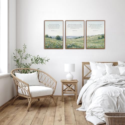 KAlRNE Scripture Wall Art Botanical Green Print Bible Verse Set (3 Count)