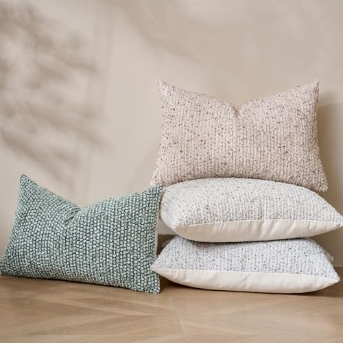 Striped Throw Pillow Covers 12x20 Set of 2 Cream Grey Textured Boucle Chic Morden Boho Accent Farmhouse Rectangular Lumbar Decorative Couch Pillow Covers for Home Decor Bed Sofa Living Room (2 Count)