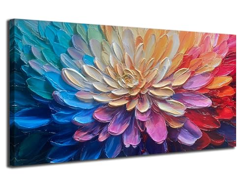 Flower Wall Art Canvas for Living Room Painting Colorful Floral Painting Framed Botanical Blossom Artwork Prints Textured for Bedroom Home Office Wall Décor 40"x20"