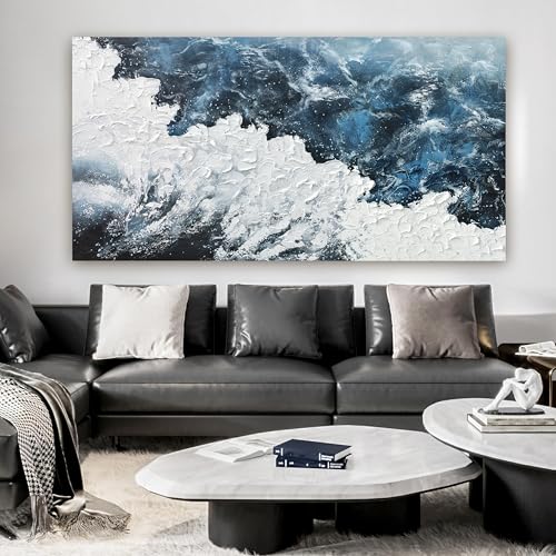Blue White Abstract Canvas Wall Art Pictures for Living Room 29" X 58"