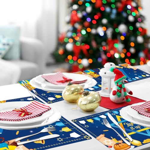 Hanukkah Placemats Set of 6 Plastic Table Mat 17×13×0.04in (6 Count)