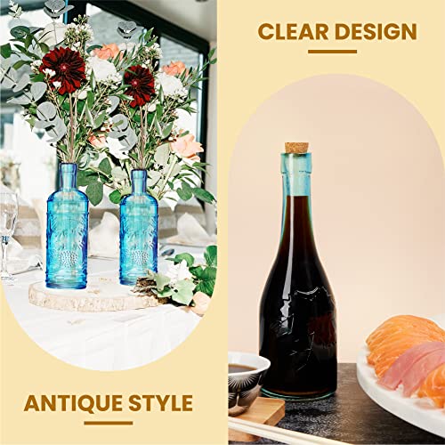 Assorted Blue Glass Bottles with Corks (6 Count)