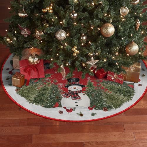 Cardinals Cedar Snowman with Scarf Christmas Tree Skirt 36"