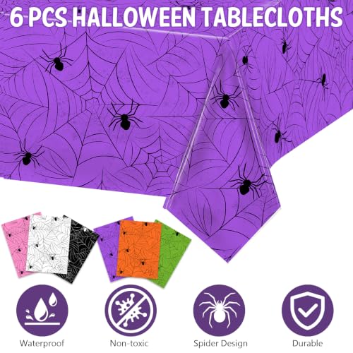 6 Pack Halloween Spiderweb Plastic Tablecloth 54" x 108"