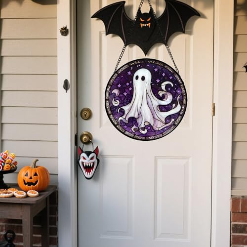 Halloween Purple Ghost Stained Glass Window Hanging Suncatcher Gifts 6.3"
