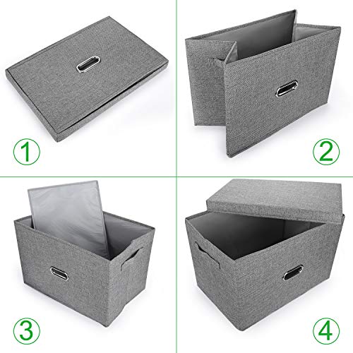 Large Linen Fabric Foldable Storage Bins with Removable Lid and Handles (2 Count)