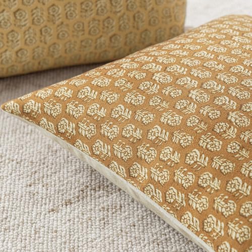 Decorative Floral Print Throw Pillow Covers 24×24 Golden Orange (2 Count)