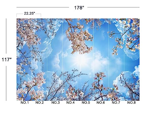 Sky Cherry Blossom Ceiling 3D wall Mural Wallpaper 178" x 117" (144.6 Sq Ft)