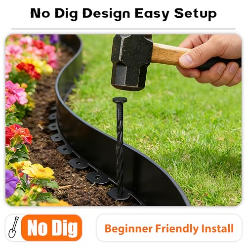 4 inch Tall Landscape Edging Kit 80FT Garden Edging with 150 Spikes for Lawn Edging and Flower Beds