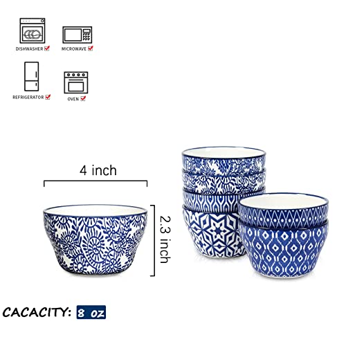 Ceramic 8oz Bouillon Cups 4 Inch Small Bowls (6 Count)