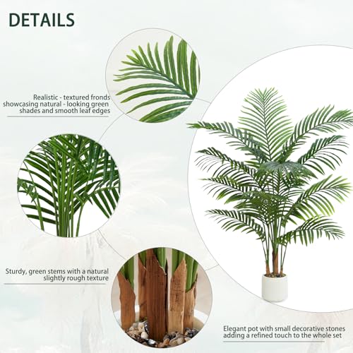2 Pack Artificial Palm Tree Indoor Plant 4FT Tall Fake Tropical Palm Tree in Pot