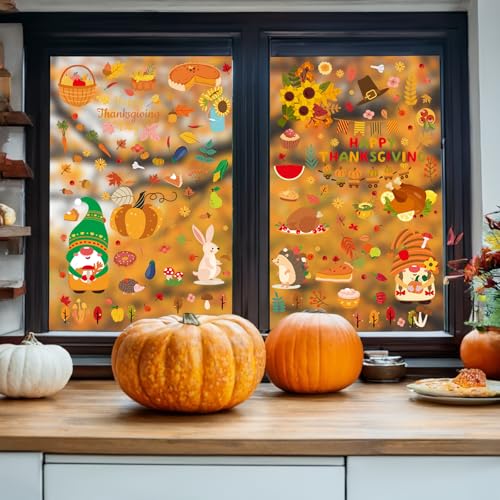Thanksgiving Fall Window Clings for Glass Windows (9 Count)