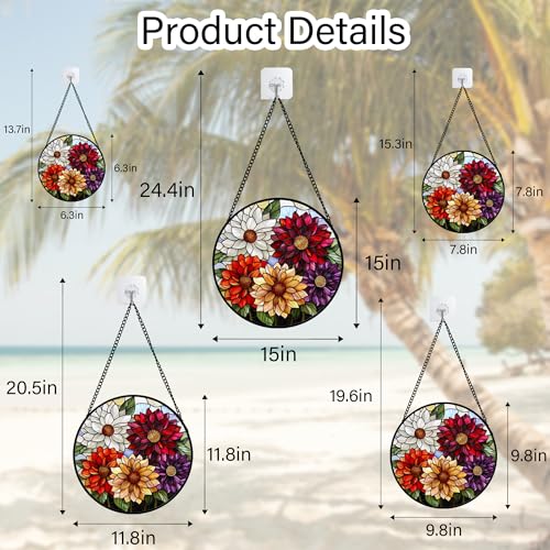 Stained Glass Window Hanging Color Dahlia Suncatcher Gifts for Women 6.3"