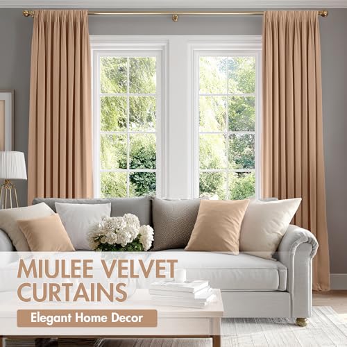 Blush Beige Blackout Velvet Curtains Drapes 84 Inch Long 52"x84" (2 Count)
