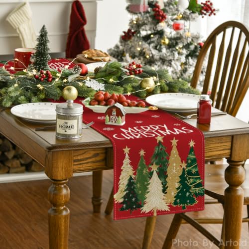 Red Xmas Trees Table Runner Home Party Decor 13x72 Inch