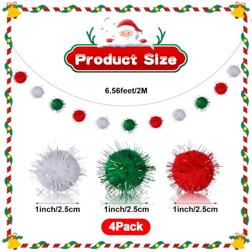 4 Pack 26.3 Feet Colorful Pom Pom Garland Decorations (26.24 Foot)