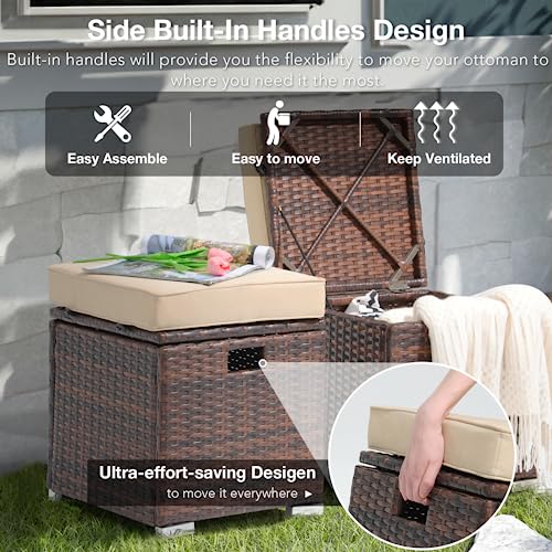 2 Piece Outdoor Patio Ottoman with Storage