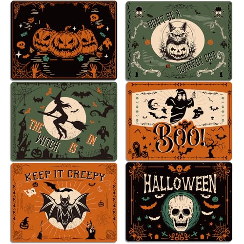 Halloween Plastic Placemats Set of 6 Black Gothic Bat Mat 17×13×0.04 in (6 Count)