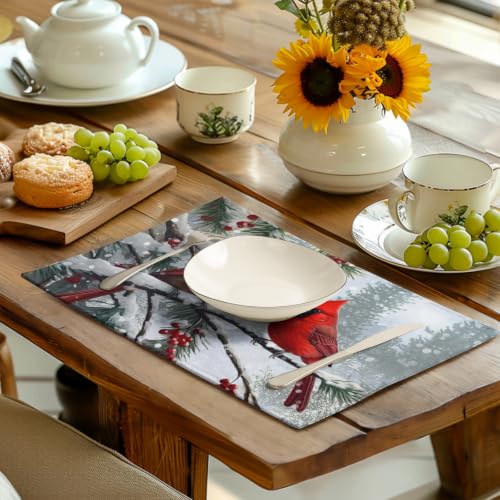 Christmas Placemats Set of 4 Red Cardinal Birds Snowy Place Mats (4 Count)