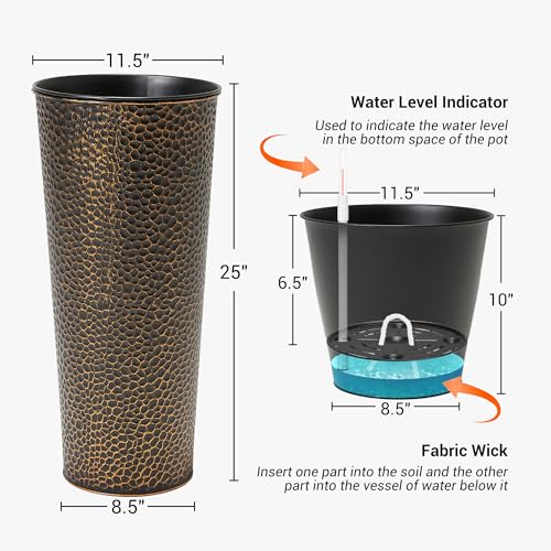 2 Pack 25" Tall Narrow Metal Planter with Inside Pot for Indoors or Outdoors (2 Count)