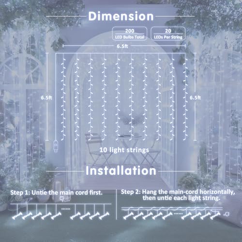 200 LED White Curtain Lights (6.5 Foot)