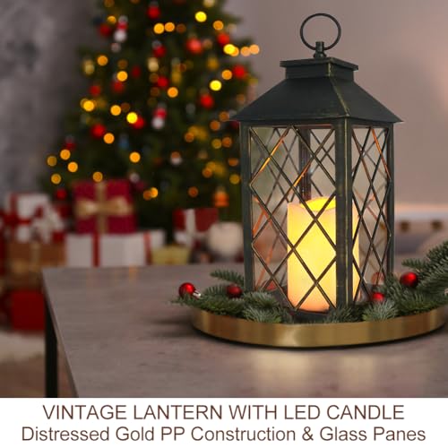 13.5" Outdoor Candle Lantern Decorative with LED Pillar Candle Battery Powered