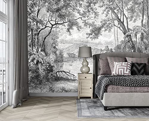 Black and White Tropical Rainforest wall Mural Wallpaper for Bedroom 137" x 100" (95.13 Sq Ft)