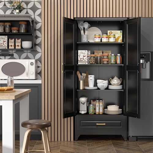 75" Metal Storage Cabinet with Doors and 3 Adjustable Shelves