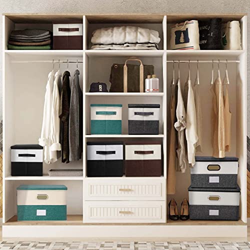 Large Linen Fabric Foldable Storage Bins with Removable Lid and Handles