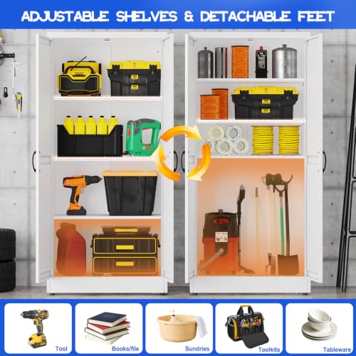 63" Tall Metal Storage Cabinet White Cupboard Kitchen Pantry Cabinet