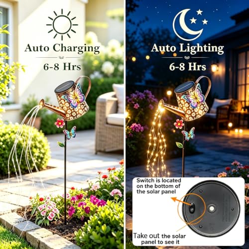 Solar Watering Can with Lights Outdoor Garden Gifts for Women Mom Grandma