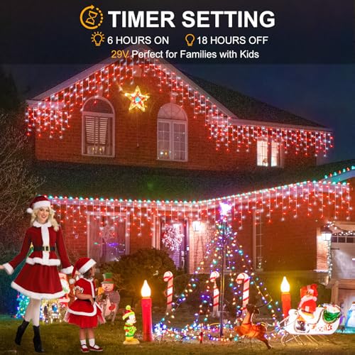 33ft Red and White Icicle Lights for Outside