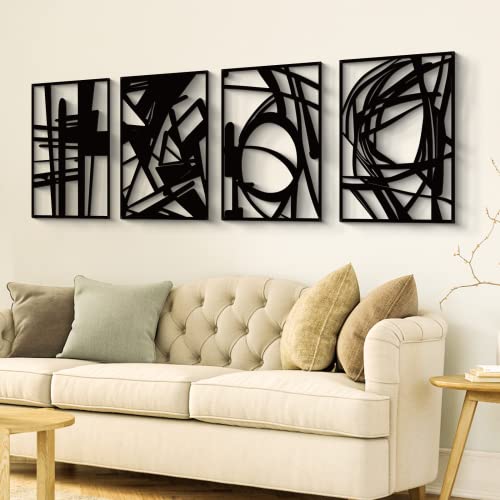 4 Pack Black Abstract Metal Wall Art (4 Count)