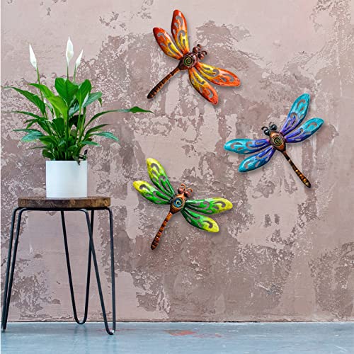 Metal Dragonfly Wall Decoration Garden Fence Outdoor Wall Art (3 Count)
