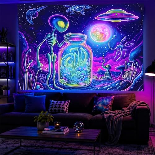 Blacklight Tapestry Extraterrestrial Wall Hanging 59 x 78 Inch