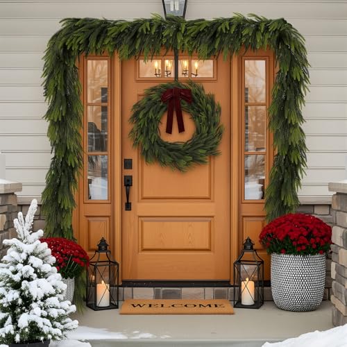 6FT Christmas Norfolk Pine Garland Real Touch Pine Artificial Faux Greenery Garlands Winter Christmas Garland for Table Mantle Fireplace Holiday Indoor Outdoor Xmas Decorations