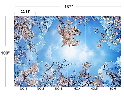 Sky Cherry Blossom Ceiling 3D wall Mural Wallpaper 137" x 100" (95.12 Sq Ft)