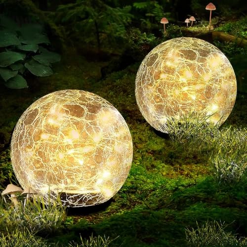 Garden Solar Ball Lights Outdoor Waterproof 50LED Cracked Glass Globe 4.7'' (2 Count)