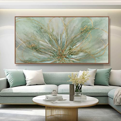 Abstract Canvas Wall Art Gold Line Wall Posters Green Wall Decor 36"x70" Oversized Artwork for Bedroom Dining Room Walls