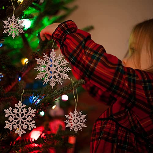 36pcs Christmas Rose Gold Snowflake Ornaments Plastic Glitter Snow Flakes Ornaments for Winter Christmas Tree Decorations Size Varies Craft Snowflakes (36 Count)