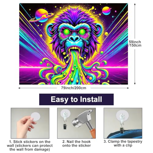 Blacklight Tapestry Gorilla Monkey Room Decor 78 x 59 Inch