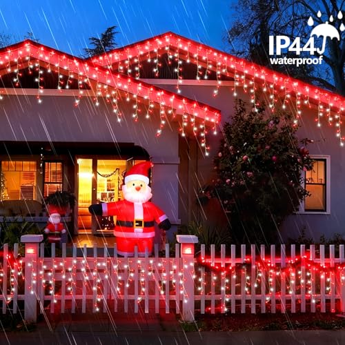 Red and White Icicle Lights for Outside (33 Foot)