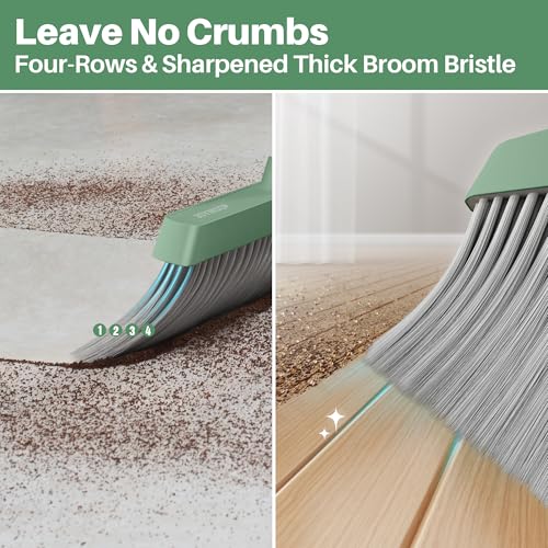 Dark Teal Green Broom and Dustpan Set with 56” Handle