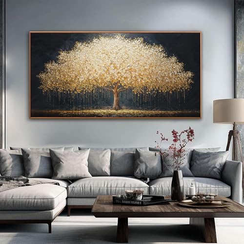 Large Wall Art Gold Tree Of Life Artwork Canvas Art Wall Decor Painting Prints Gold Tree Large Abstract Wall Decor Picture For Living Room Bedroom Home Office Artwork 29" X 58" With Framed